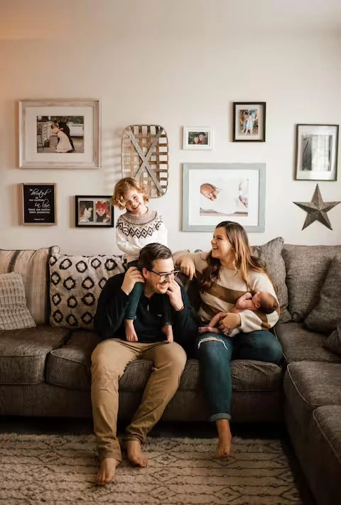 Warm autumn family portrait photographed outdoors